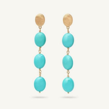 Gold Plated Turquoise Beaded Long Dangle Earrings